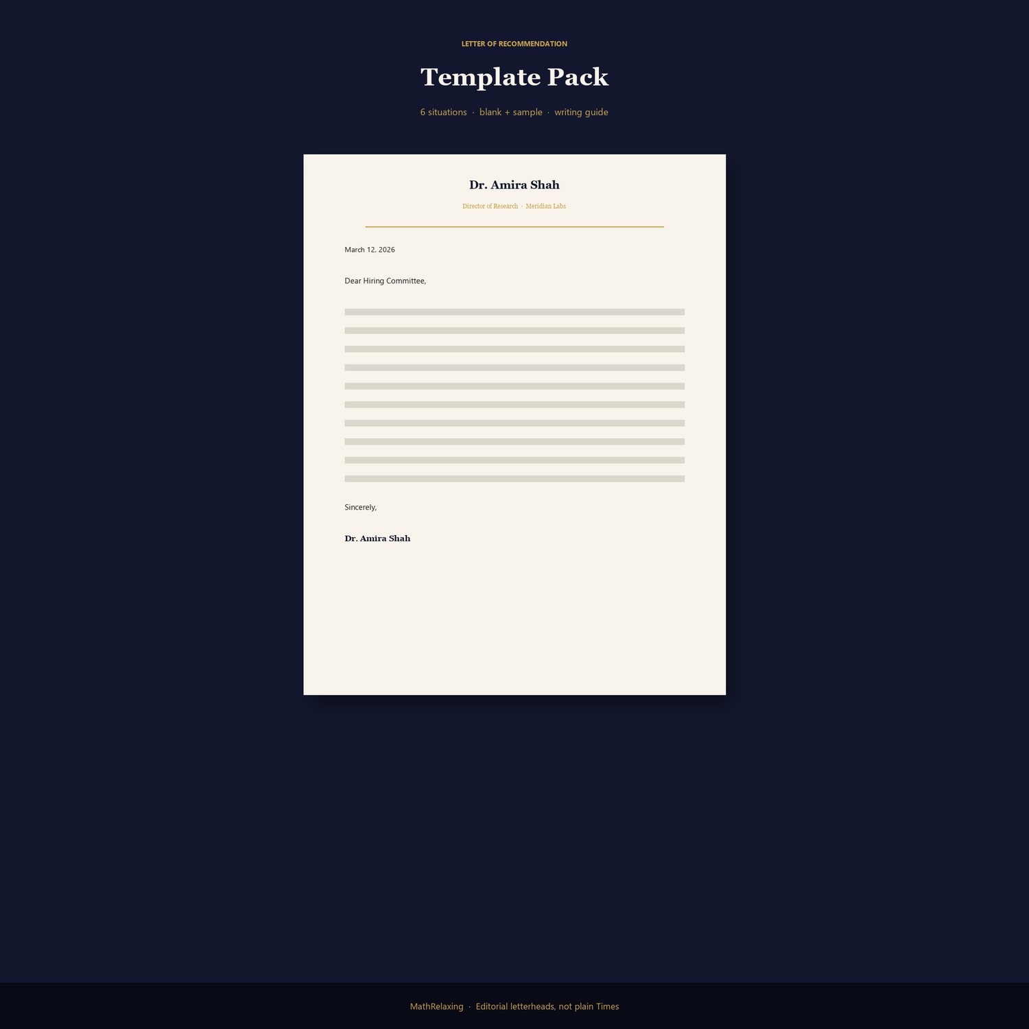 Letter of Recommendation Template Pack — 6 Situations